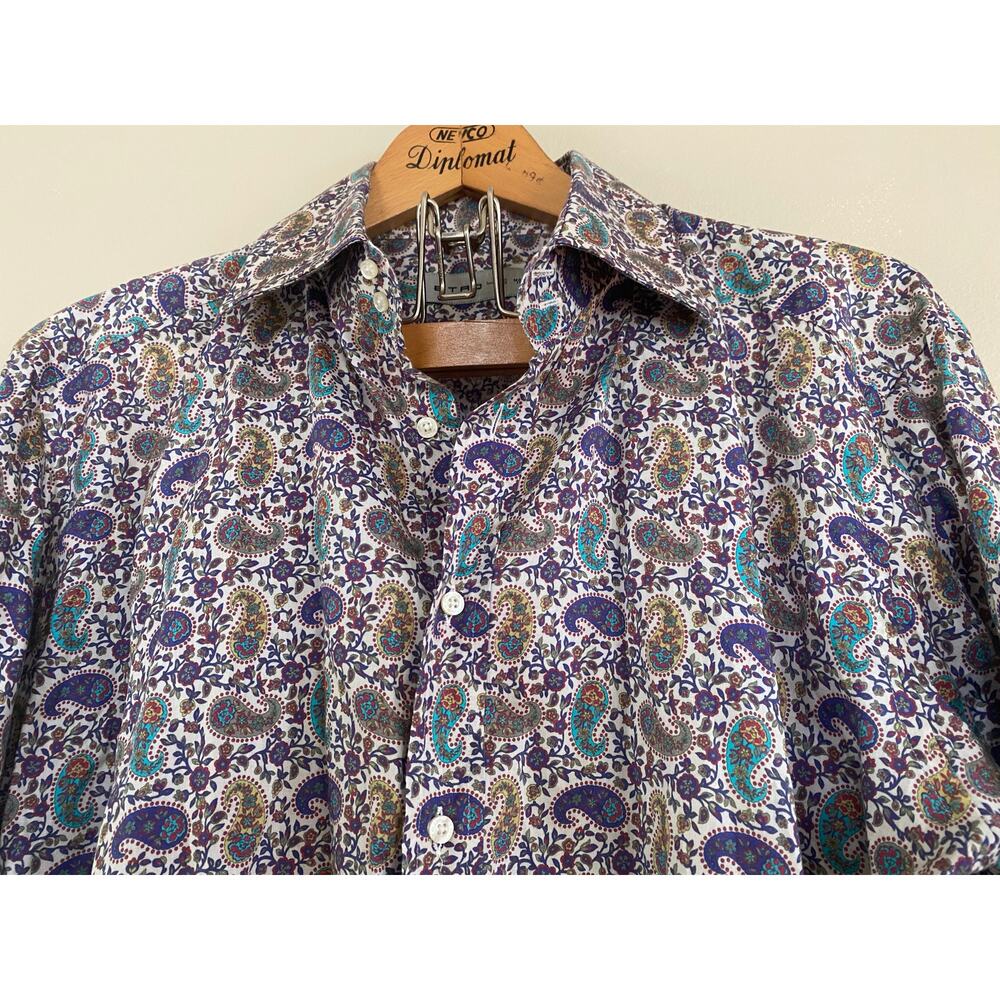 Etro Milano Paisley Floral Long Sleeve Button Down Men 45 Made in Italy Colorful